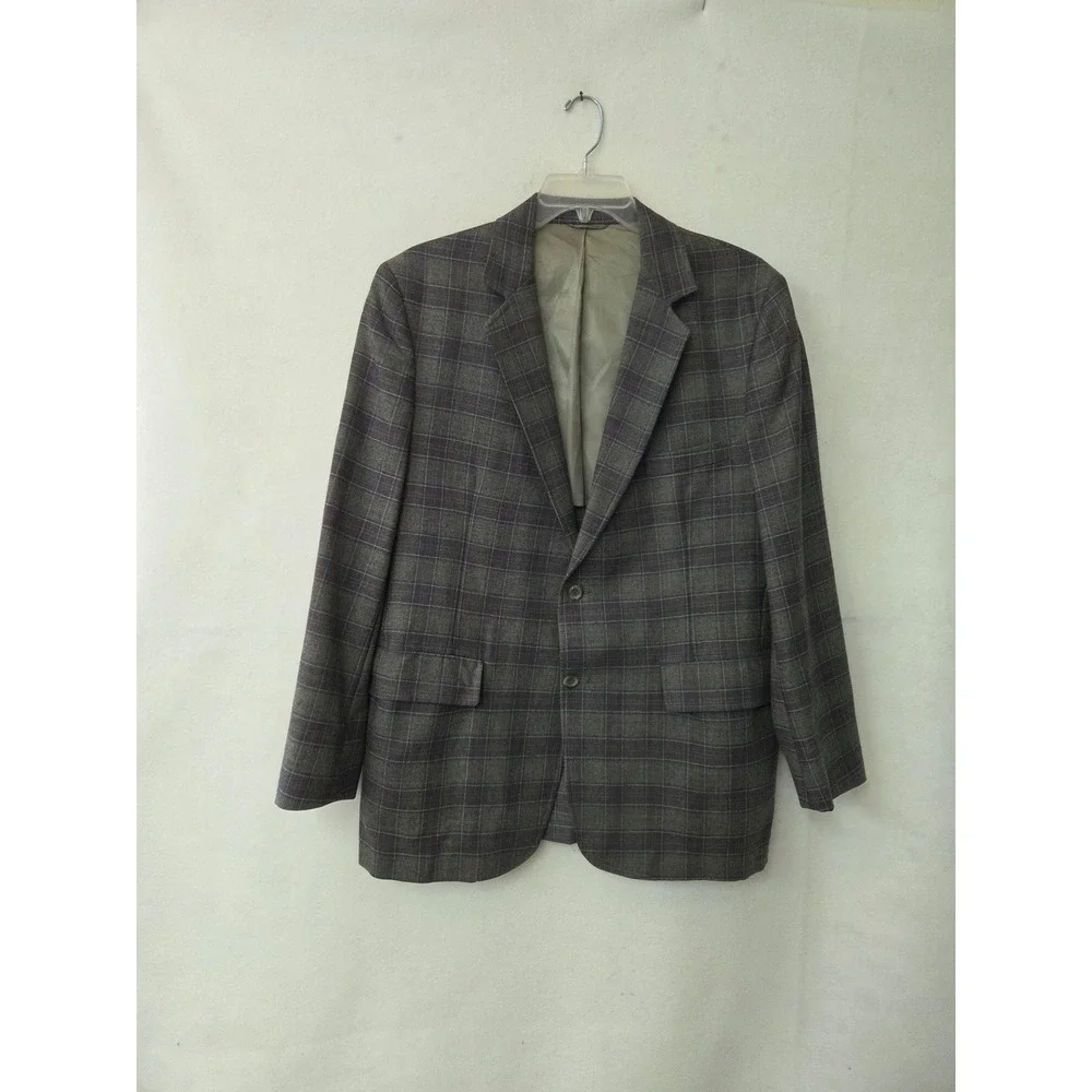 Iszard's Plaid Blazer Mens 44R Grey Blue‎ Orange Vintage Two Button Sport Coat